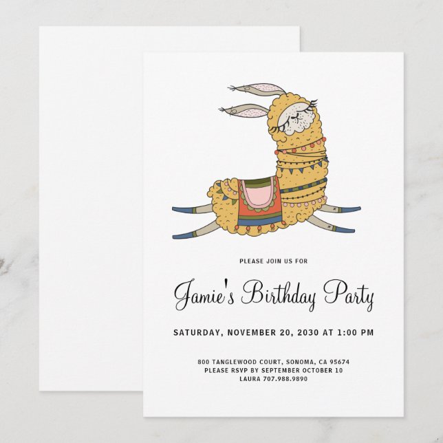 Invitación a la fiesta de cumpleaños de Llama (Anverso / Reverso)