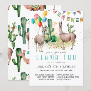 Invitación a la fiesta de cumpleaños de Llama comp