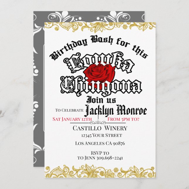 Invitación a la fiesta de cumpleaños de Loca Ching (Anverso / Reverso)