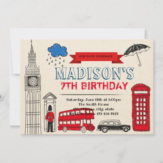 Invitación a la fiesta de cumpleaños de Londres (Anverso)