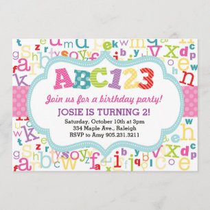 Invitación a la fiesta de cumpleaños de los alfabe