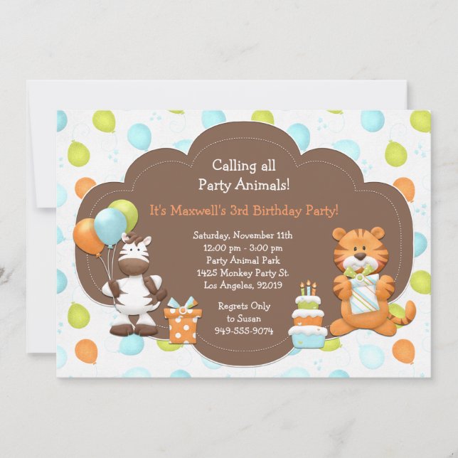 Invitación a la fiesta de cumpleaños de los animal (Anverso)