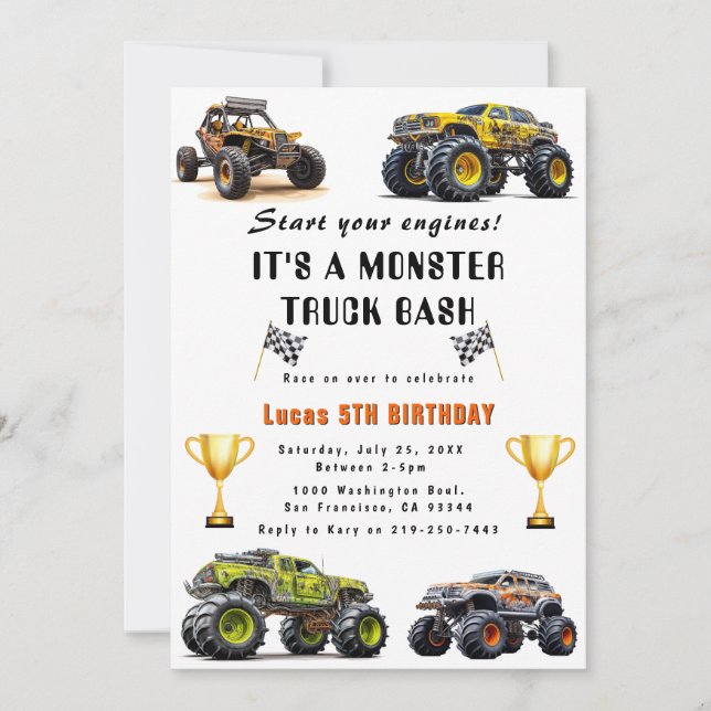 Invitación a la fiesta de cumpleaños de los camion (Anverso)