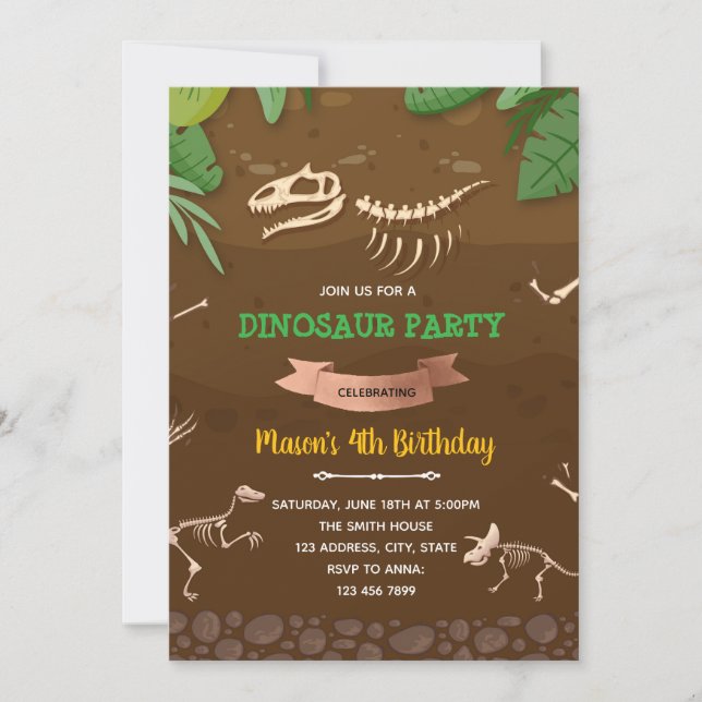 Invitación a la fiesta de cumpleaños de los dinosa (Anverso)