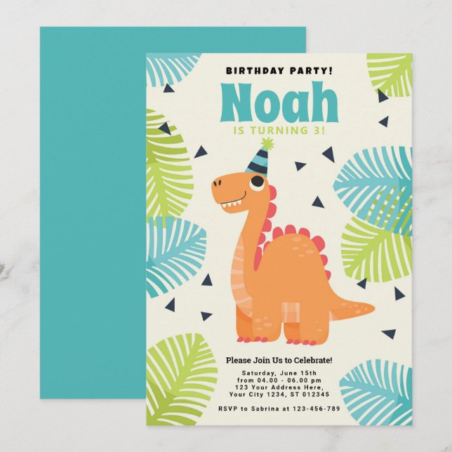 Invitación a la fiesta de cumpleaños de los dinosa (Anverso / Reverso)