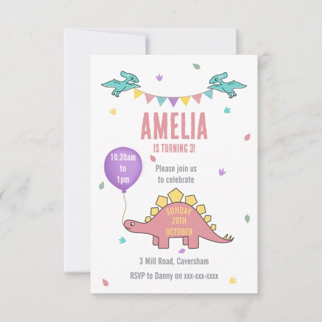 Invitación a la fiesta de cumpleaños de los dinosa (Anverso)