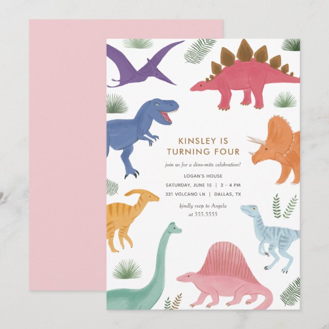 Invitación a la fiesta de cumpleaños de los dinosa (Anverso / Reverso)