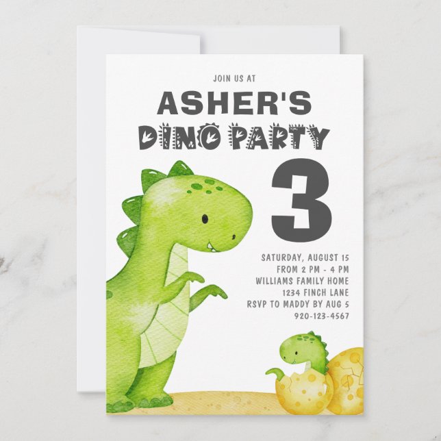 Invitación a la fiesta de cumpleaños de los dinosa (Anverso)