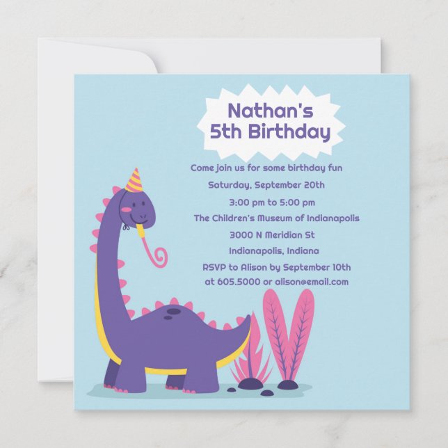 Invitación a la fiesta de cumpleaños de los dinosa (Anverso)