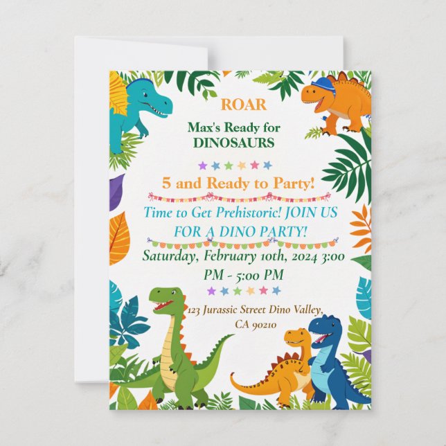 Invitación a la fiesta de cumpleaños de los dinosa (Anverso)