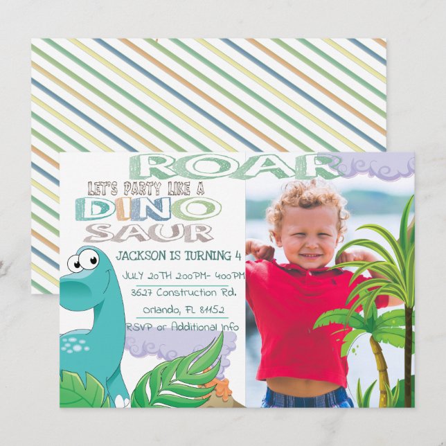 Invitación a la fiesta de cumpleaños de los dinosa (Anverso / Reverso)