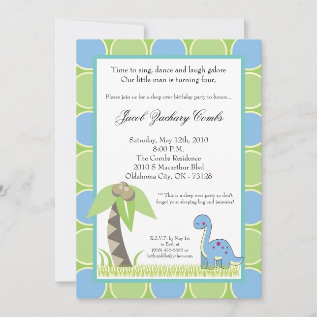 Invitación a la fiesta de cumpleaños de los dinosa (Anverso)