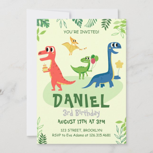 Invitación a la fiesta de cumpleaños de los dinosa (Anverso)