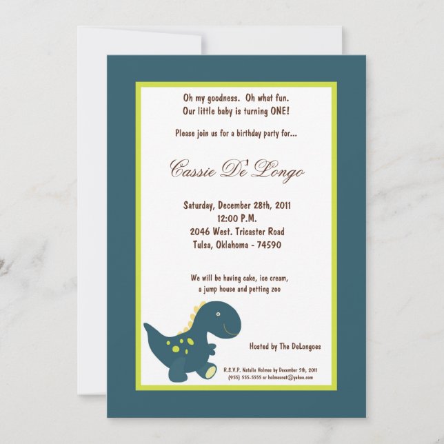 Invitación a la fiesta de cumpleaños de los dinosa (Anverso)