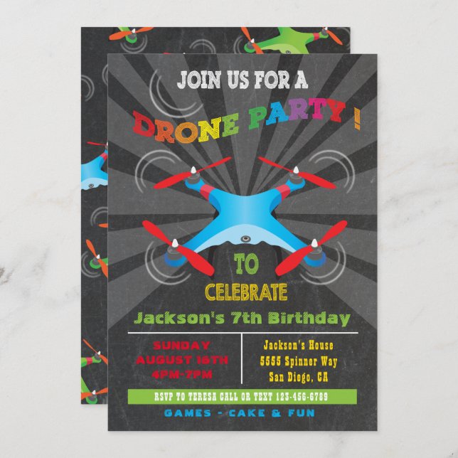 Invitación a la fiesta de cumpleaños de los drones (Anverso / Reverso)