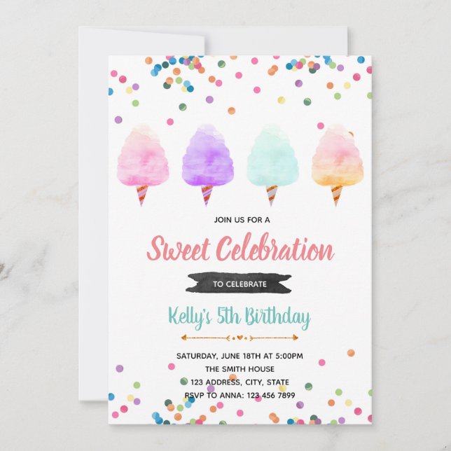Invitación a la fiesta de cumpleaños de los dulces (Anverso)