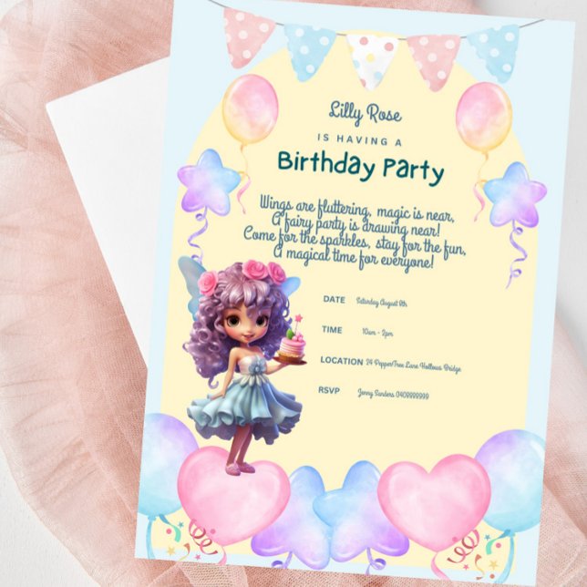 Invitación A La Fiesta De Cumpleaños De Los Dulces (Fairy First Birthday Invitation)