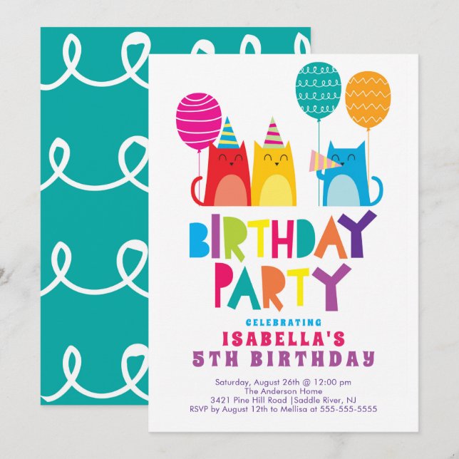 Invitación a la fiesta de cumpleaños de los gatos  (Anverso / Reverso)