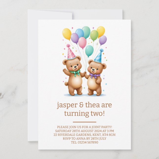 Invitación a la fiesta de cumpleaños de los gemelo (Anverso)