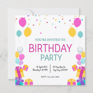 Invitación a la fiesta de cumpleaños de los globos