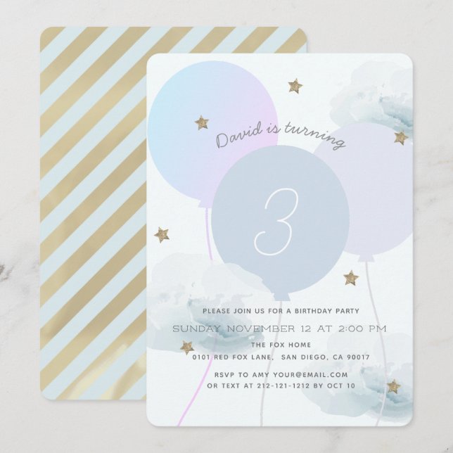 Invitación a la fiesta de cumpleaños de los globos (Anverso / Reverso)