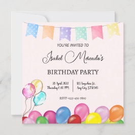 Invitación a la fiesta de cumpleaños de los globos