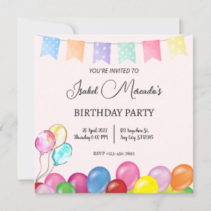 Invitación a la fiesta de cumpleaños de los globos