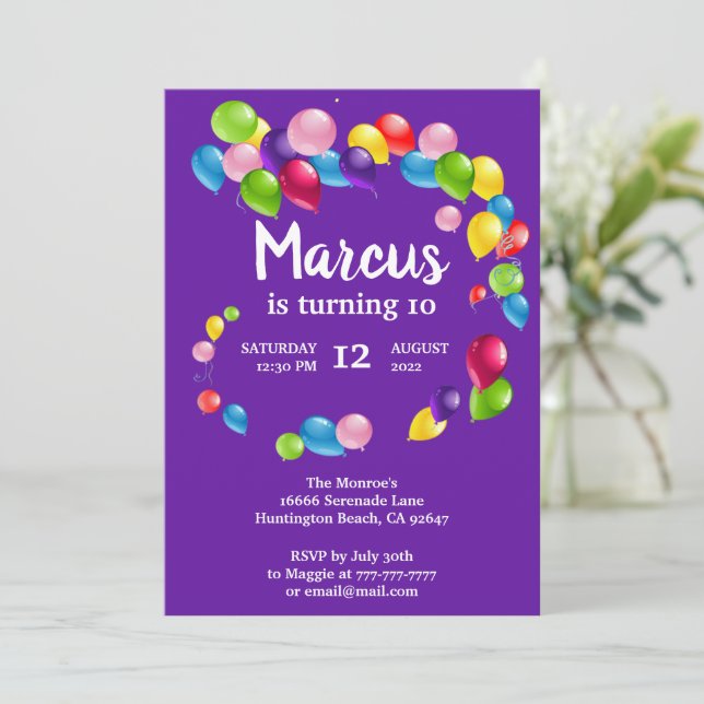 Invitación a la fiesta de cumpleaños de los globos (Anverso de pie)
