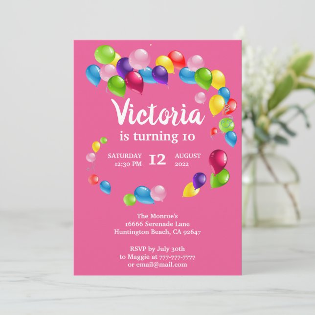 Invitación a la fiesta de cumpleaños de los globos (Anverso de pie)