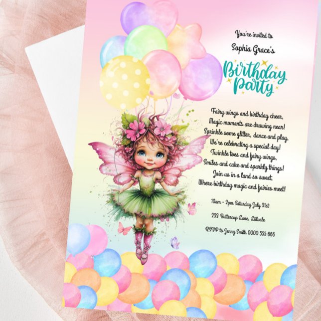 Invitación a la fiesta de cumpleaños de los hatos  (Sweet Fairy Birthday party Invitation For Little Girls)
