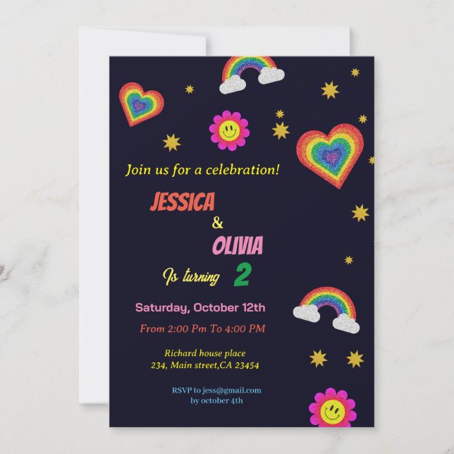 Invitación a la fiesta de cumpleaños de los melliz (Anverso)