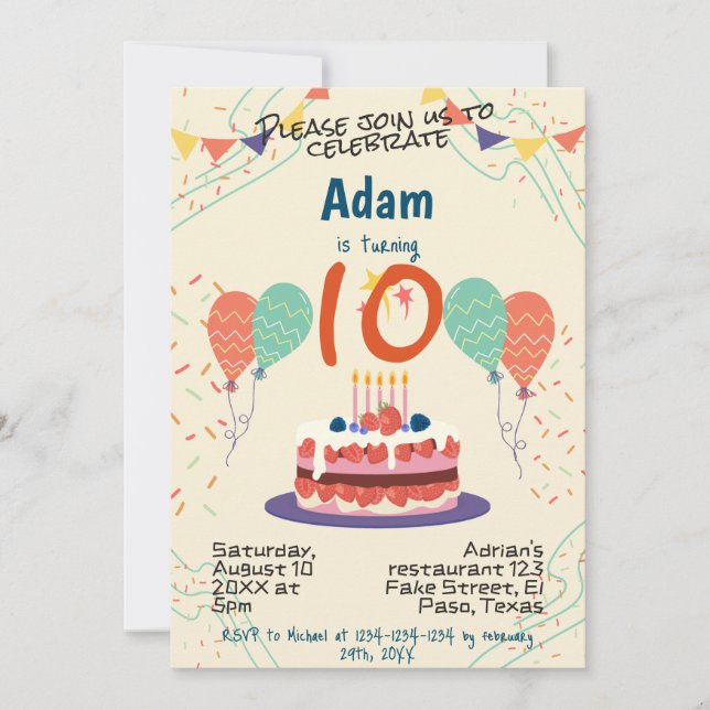 Invitación a la fiesta de cumpleaños de los niños: (Anverso)