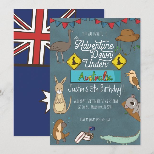 Invitación a la fiesta de cumpleaños de los niños  (Anverso / Reverso)