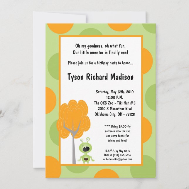 Invitación a la fiesta de cumpleaños de los pequeñ (Anverso)