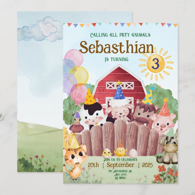 Invitación a la fiesta de cumpleaños de los person (Anverso / Reverso)