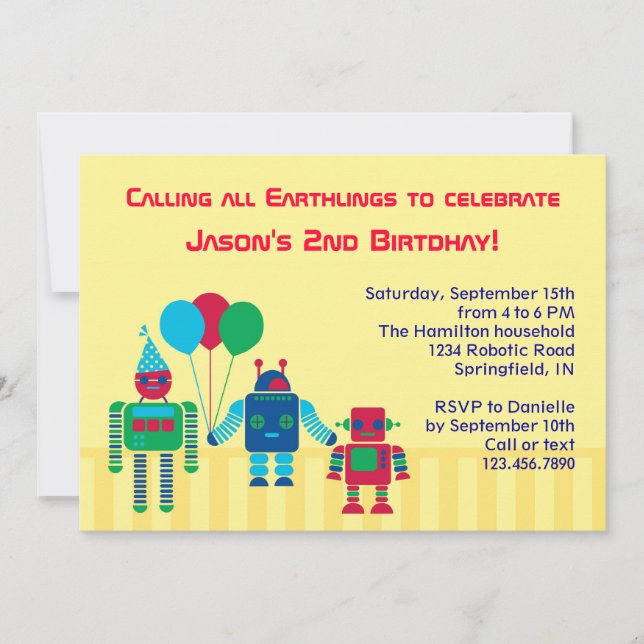Invitación a la fiesta de cumpleaños de los robots (Anverso)