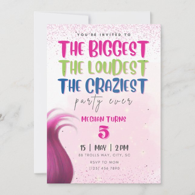 Invitación a la fiesta de cumpleaños de los trolls (Anverso)