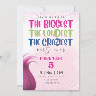 Invitación a la fiesta de cumpleaños de los trolls