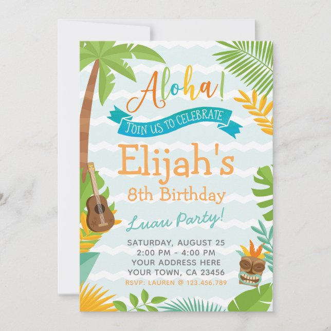 Invitación a la fiesta de cumpleaños de Luau (Anverso)