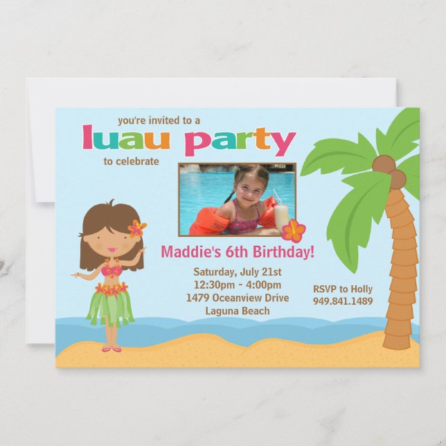 Invitación a la fiesta de cumpleaños de Luau (Anverso)