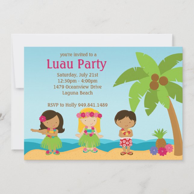 Invitación a la fiesta de cumpleaños de Luau (Anverso)