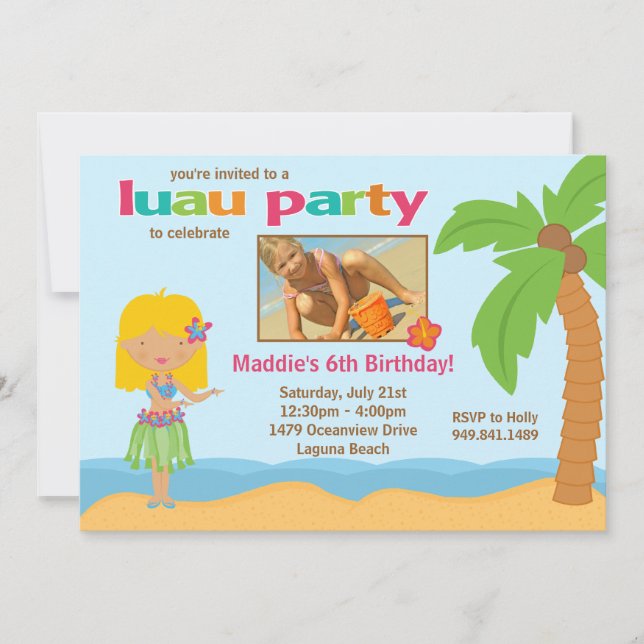 Invitación a la fiesta de cumpleaños de Luau (Anverso)