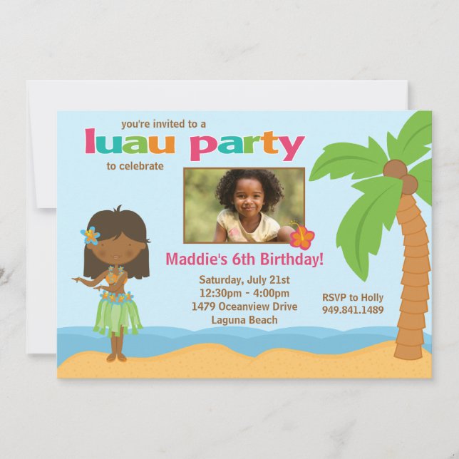 Invitación a la fiesta de cumpleaños de Luau (Anverso)