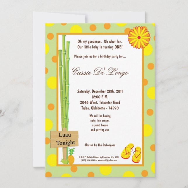 Invitación a la fiesta de cumpleaños de Luau las 5 (Anverso)