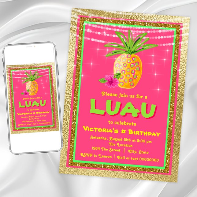 Invitación a la fiesta de cumpleaños de Luau Tropi (Pretty luau birthday and any event invitation. Instant download and printed invitations available.)