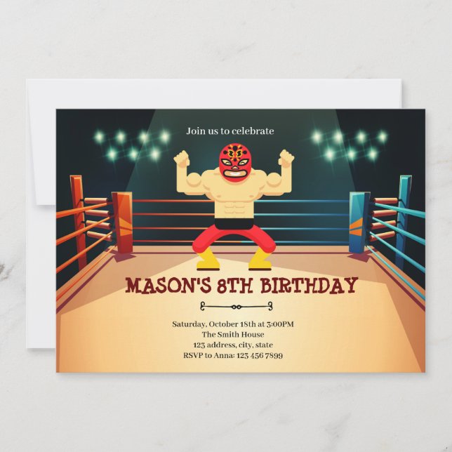 Invitación a la fiesta de cumpleaños de Luchador (Anverso)