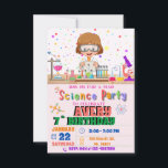 Invitación a la fiesta de cumpleaños de Mad Scienc<br><div class="desc">Sorprenda a sus invitados con esta colorida invitación de cumpleaños de ciencia para un chica con elementos científicos como herramientas experimentales y un científico que realiza un experimento, los puntos coloridos son para el fondo. Simplemente agregue los detalles de su evento en esta plantilla fácil de usar para convertirla en...</div>
