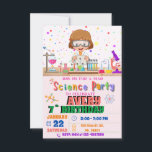 Invitación a la fiesta de cumpleaños de Mad Scienc<br><div class="desc">Sorprenda a sus invitados con esta colorida invitación de cumpleaños de ciencia para un chica con elementos científicos como herramientas experimentales y un científico que realiza un experimento, los puntos coloridos son para el fondo. Simplemente agregue los detalles de su evento en esta plantilla fácil de usar para convertirla en...</div>
