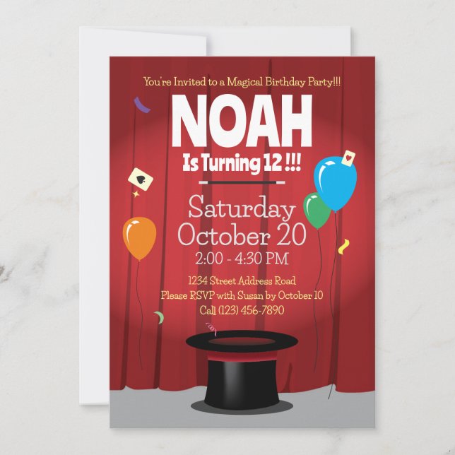 Invitación a la fiesta de cumpleaños de Magic Show (Anverso)
