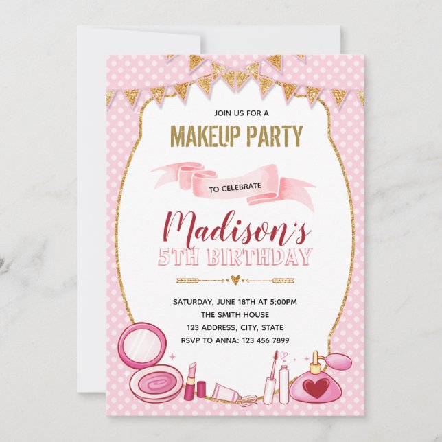 Invitación a la fiesta de cumpleaños de maquillaje (Anverso)